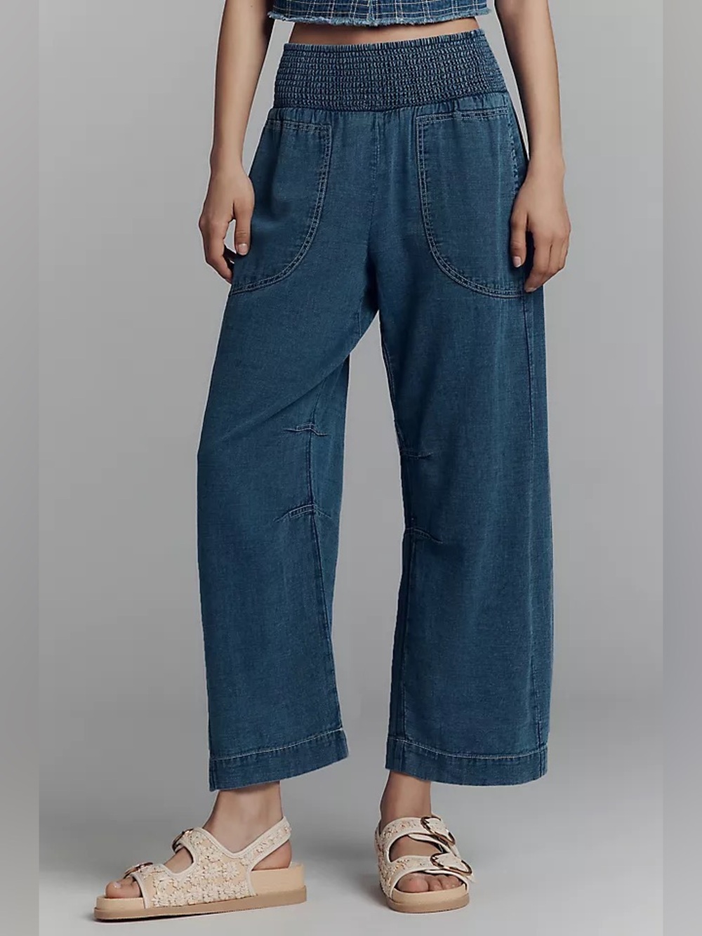 Anthropologie Pilcro Reese Smocked Waist Pull On Barrel Pants Size Medium